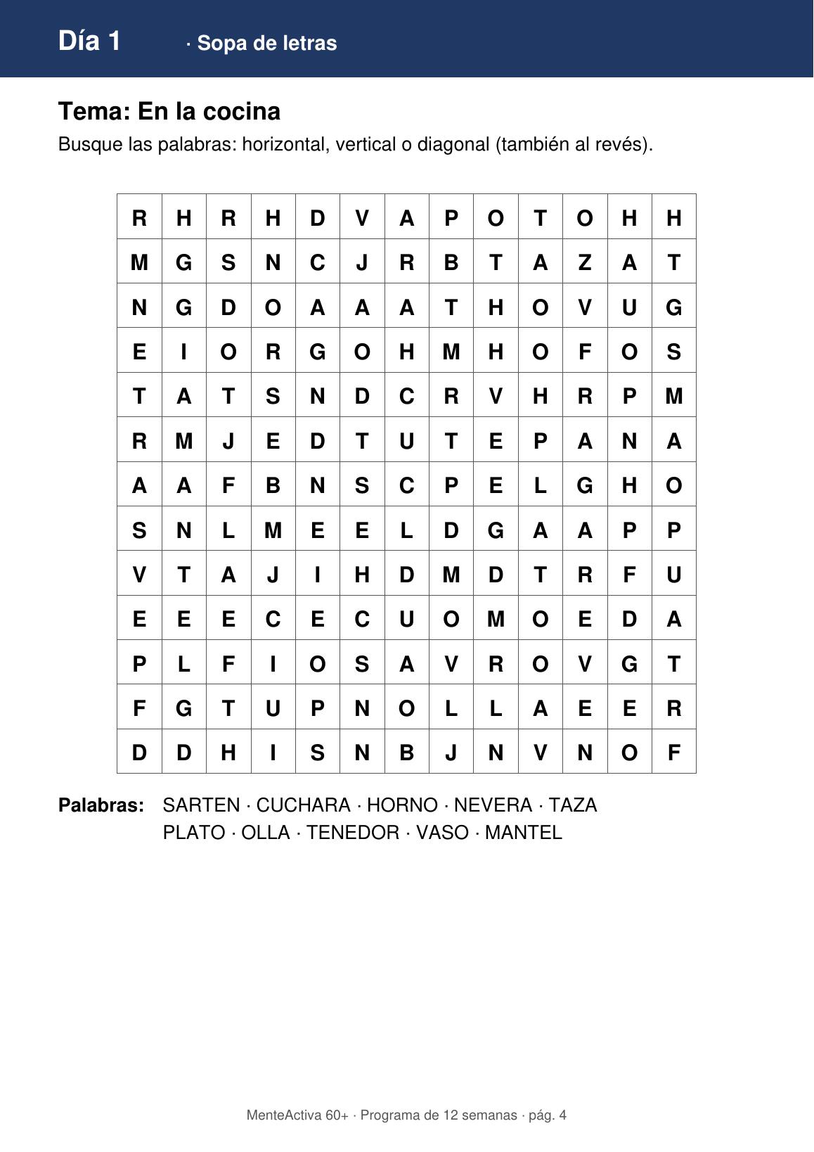 Página de sopa de letras en letra grande