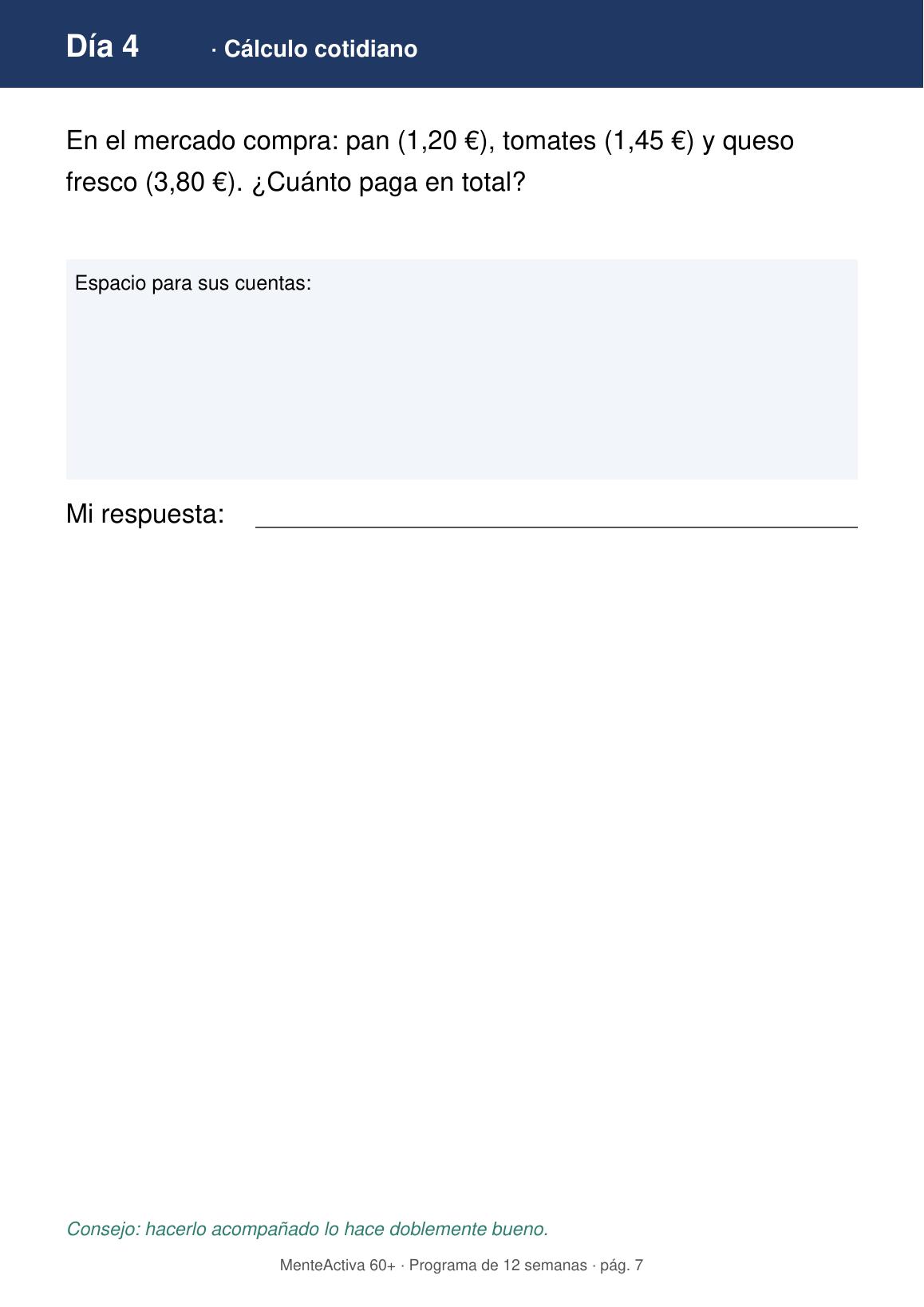 Cálculo cotidiano en euros