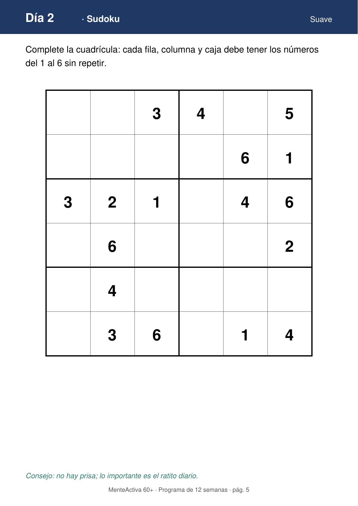 Página de sudoku nivel suave
