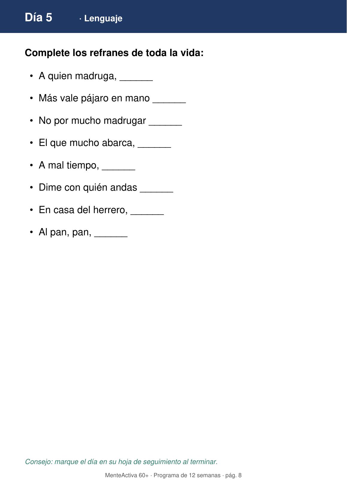 Actividad de lenguaje con refranes
